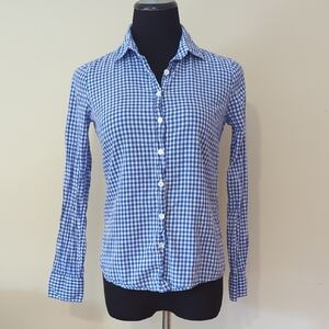 The Perfect Shirt By J Crew Blue Gingham Button-Up Shirt Size 2 100% Cotton XS